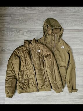 SOLD. The North Face Women's Olive Brown Insulated Jacket & Shell Set